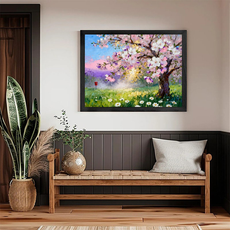 «Black Blossom», impression de peinture de paysage printanière impressionniste, H 17 po x l 25 po