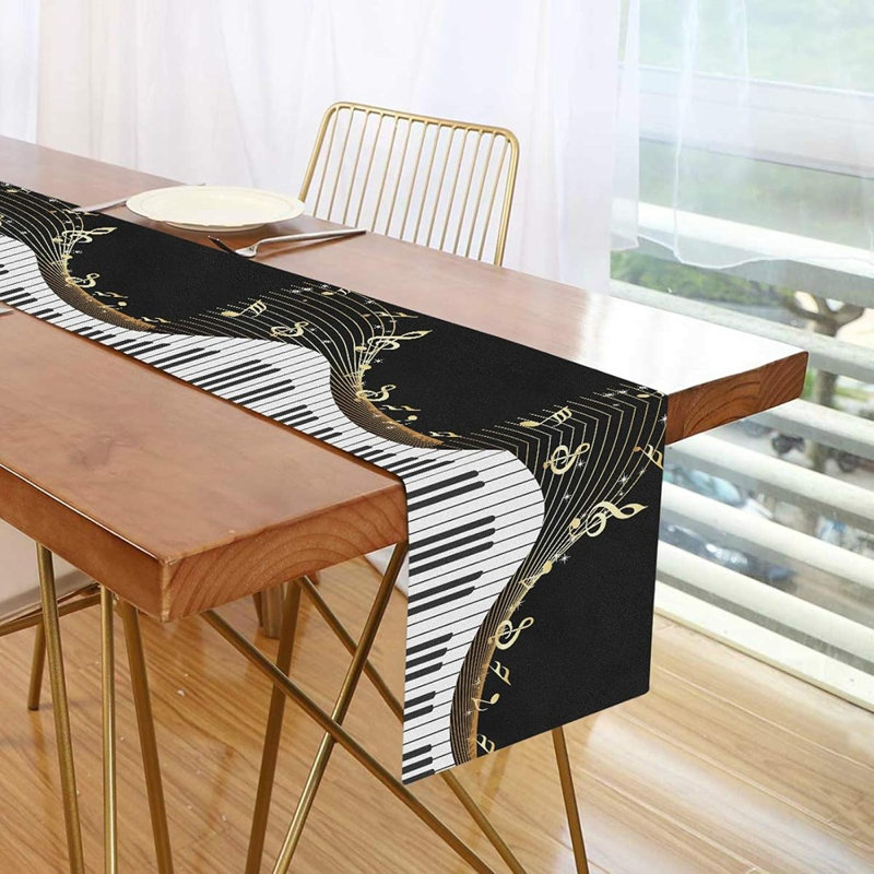 Chemin de table - art de note de musique de clavier de piano, luxe durable, foulard de commode / chiffon de table, table de mariage / salle à manger / fête des fêtes / cuisine / décoration de la maison