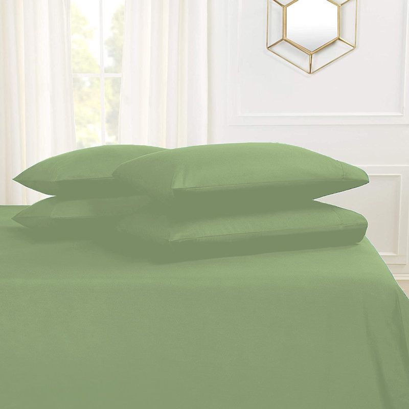 Microfiber Flatweave Sheet Set, King Sheet Set + 1 Fitted Sheet + 4 Pillowcases, Sage