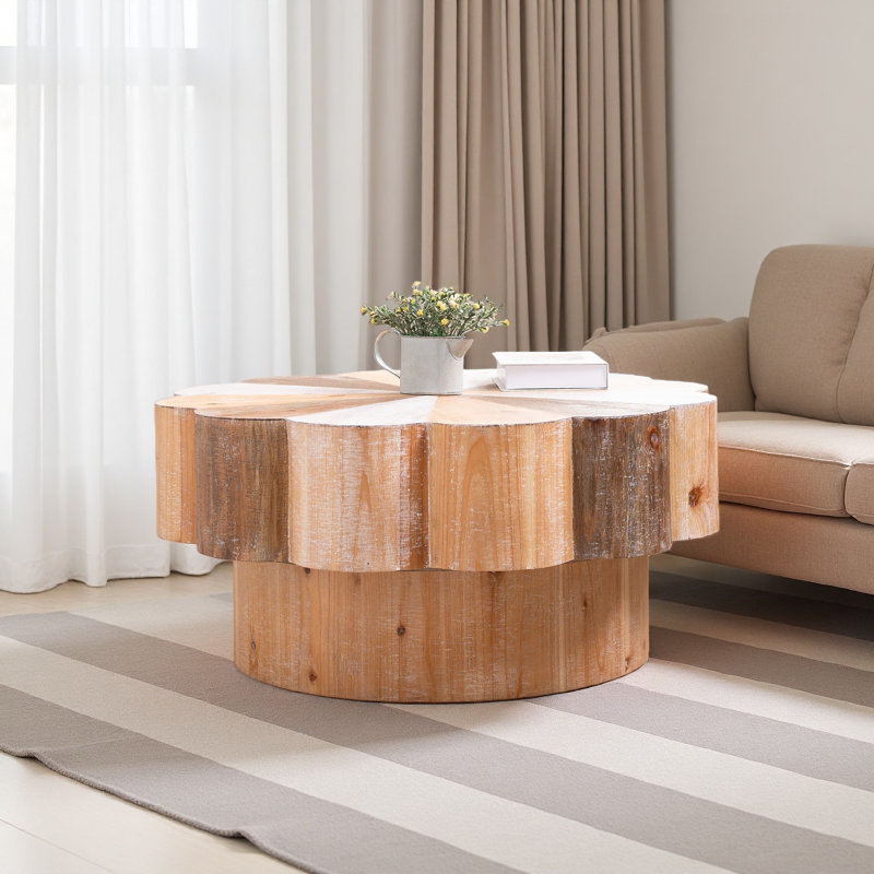 Table basse rustique en bois manufacturé en forme de fleur, 31,7 po de diamètre