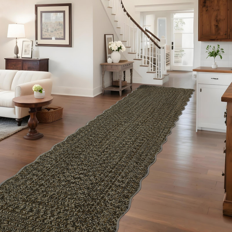 Farmhouse Scalloped Rug Washable Rug with Non Slip TRP Backing, Low Pile Non Shedding Rustic Carpet, Soft Thin Foldable Printed Mat for Living Room Bedroom