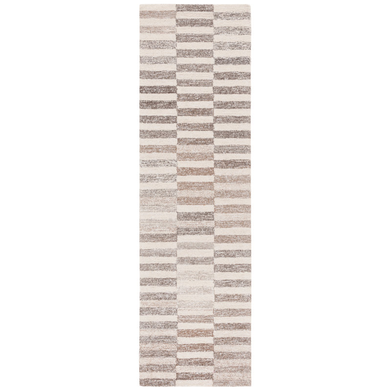 Delfida Ebony Hand Tufted Wool Jute Cotton Geometric Rug in Ivory/Beige, Runner 2'3" x 8'