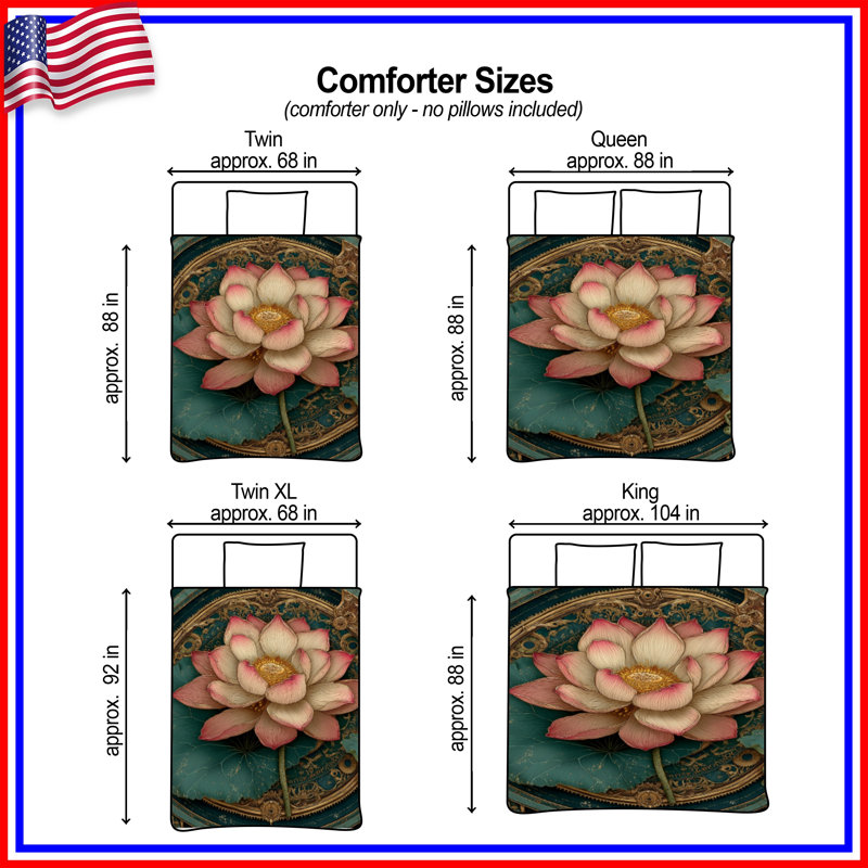 Intricate Lotus Illustration Comforter, Twin Extra Long