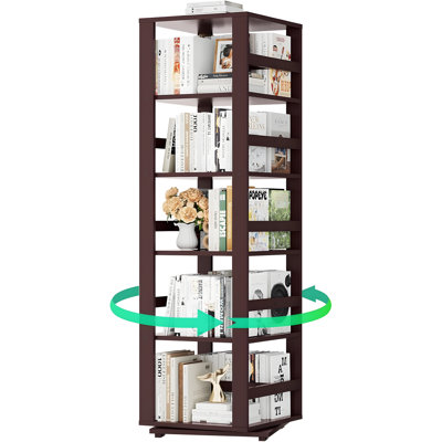 Tour de bibliothèque rotative à 360 degrés avec rangement à 5 niveaux, fabrication en bambou de qualité supérieure pour l'organisation de la maison et du bureau, conception de bibliothèque de coin peu encombrante