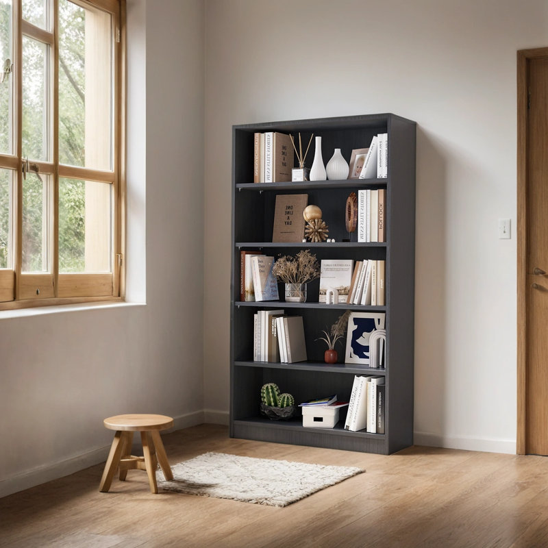 Bibliothèque à 5 niveaux avec tablettes réglables, (5 tablettes) H 59,8 po x l 33 po x P 11,6 po, Noir