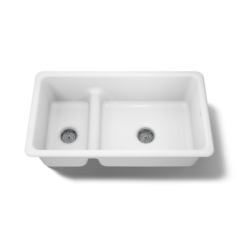 Iron Tones 33" L x 18.75" W Large/Medium Double-Bowl Kitchen Sink, Sunlight