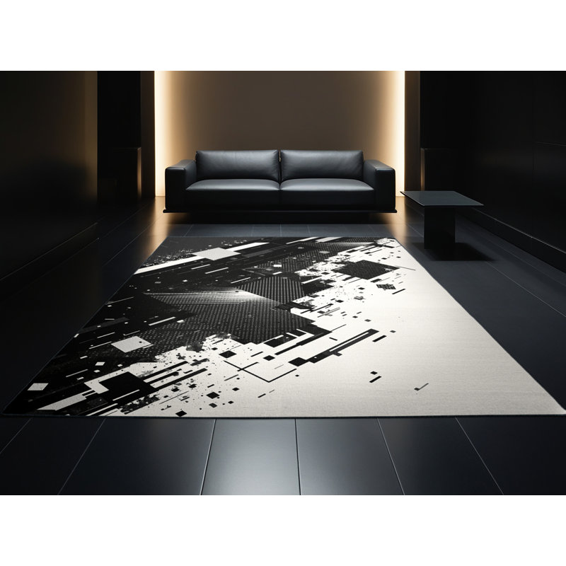 Tapis noir à motif géométrique doux et moelleux Eakes, 4 x 6