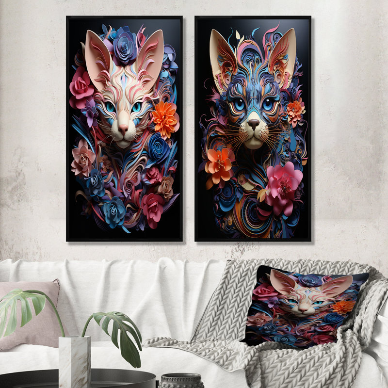 Chat Sphynx Soul Portrait - ensemble d'art mural sur toile en forme de chat, Cadre flottant noir, H 28 po x l 25 po