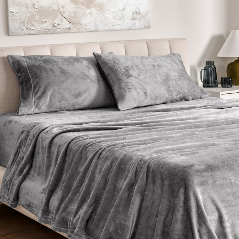 Ensemble de draps Microplush, Ensemble de draps pour grand lit + un drap-housse , Gris clair