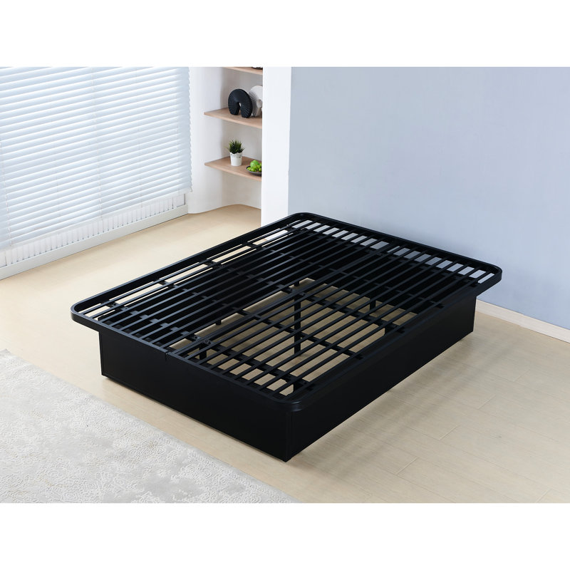 Grand lit moderne en métal, hauteur de 16 pouces, stable pour cadre de lit confortable, noir, chic