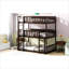 Cadre de lit superposé détachable riche en bois d'hévéa brun riche, simple sur simple sur simple, avec échelles et garde-corps, idéal pour les chambres partagées, design contemporain