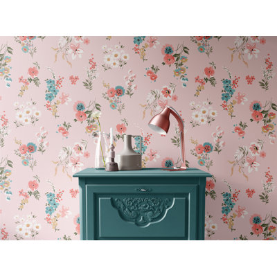 Floral Wallpaper Pink Wall Mural