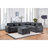 Trey 115"W Gray Chenille Sectional Sofa with Adjustable Backrest, Charging Ports, Pockets, Tufting, Storage Ottoman, Throw Pillows