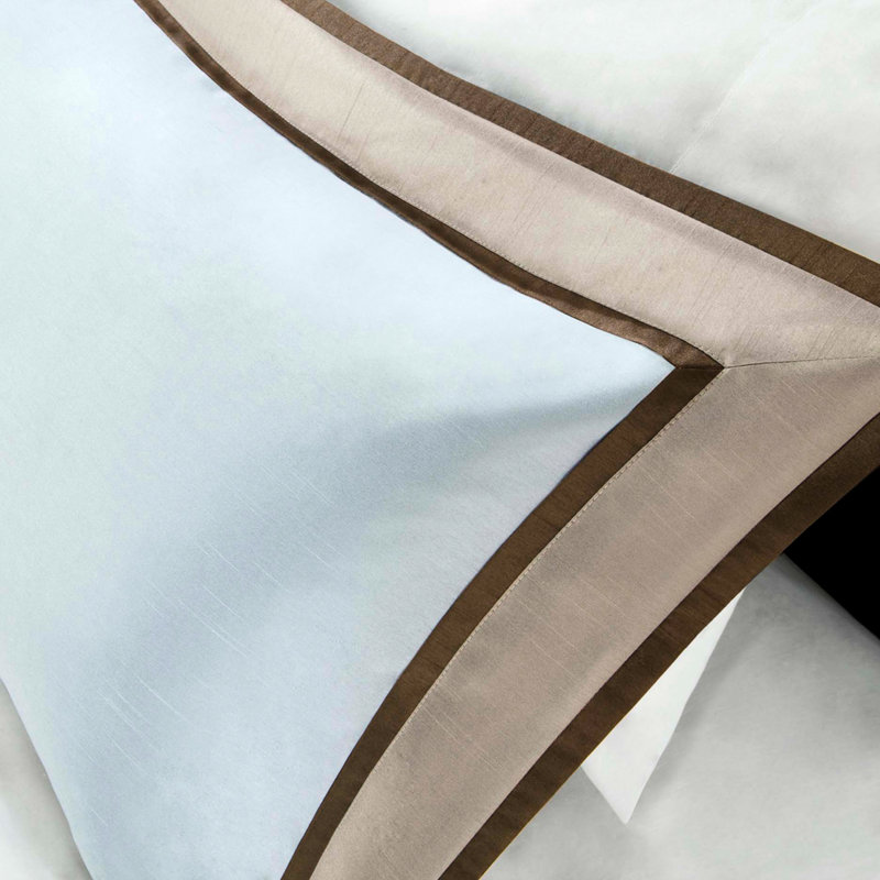 King Comforter 7 Pieces - Blue And Taupe With Decorative Pillows Steam Piece Bedding Ribbon Wrinkle- Feature