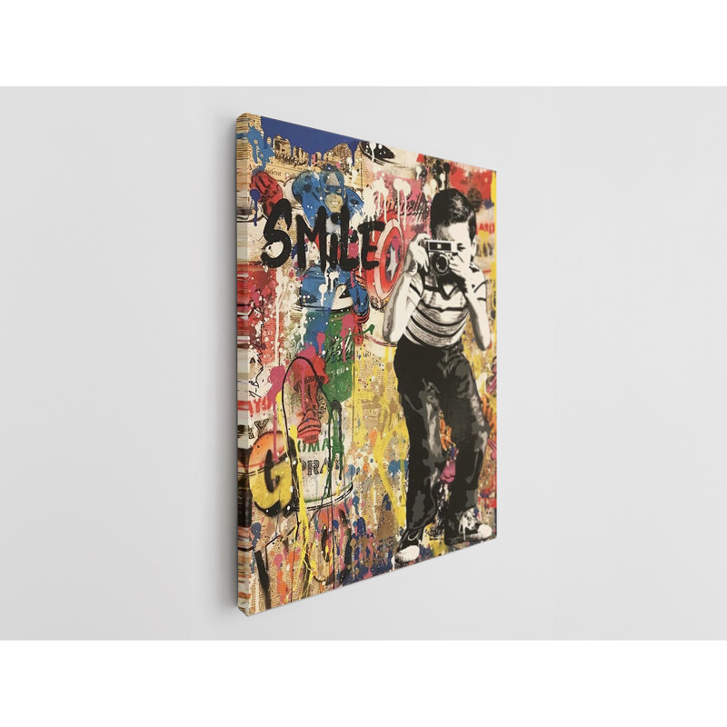 «Mr. Brainwash Smile Street Graffiti», reproduction d'art sur toile, H 45 po x l 30 po