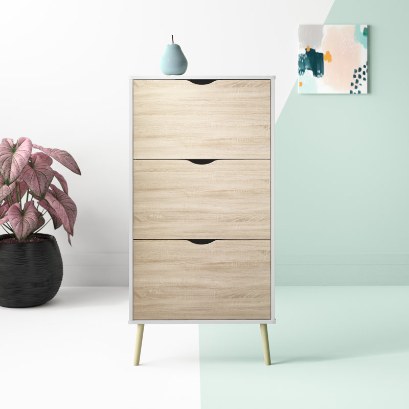 Myrasol 18 Pair Shoe Storage Cabinet, White/Light Yellow