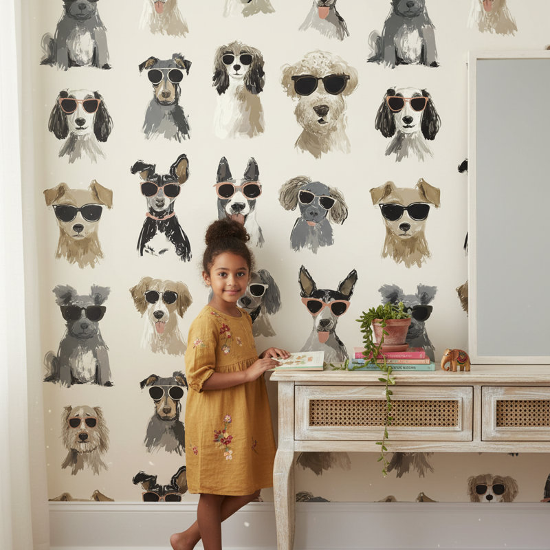 Papier peint chiens, décoration murale moderne ludique
