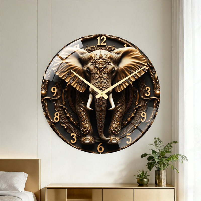 Luxury Elephant Clock Art - 24‘’ Modern Glass Wall Clock