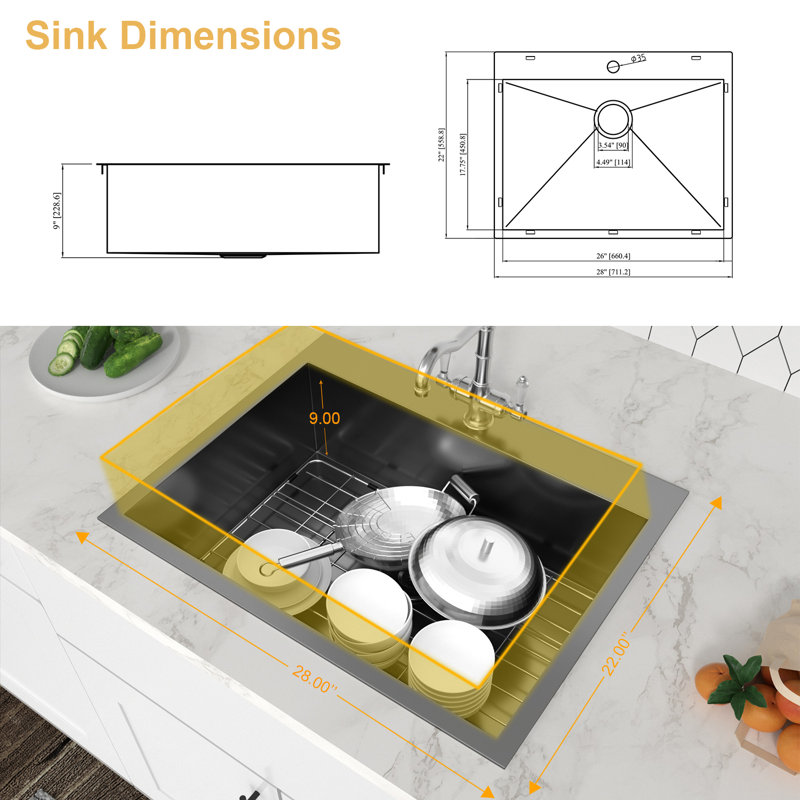 Évier de cuisine encastré L 28 po x l 22 po Angles