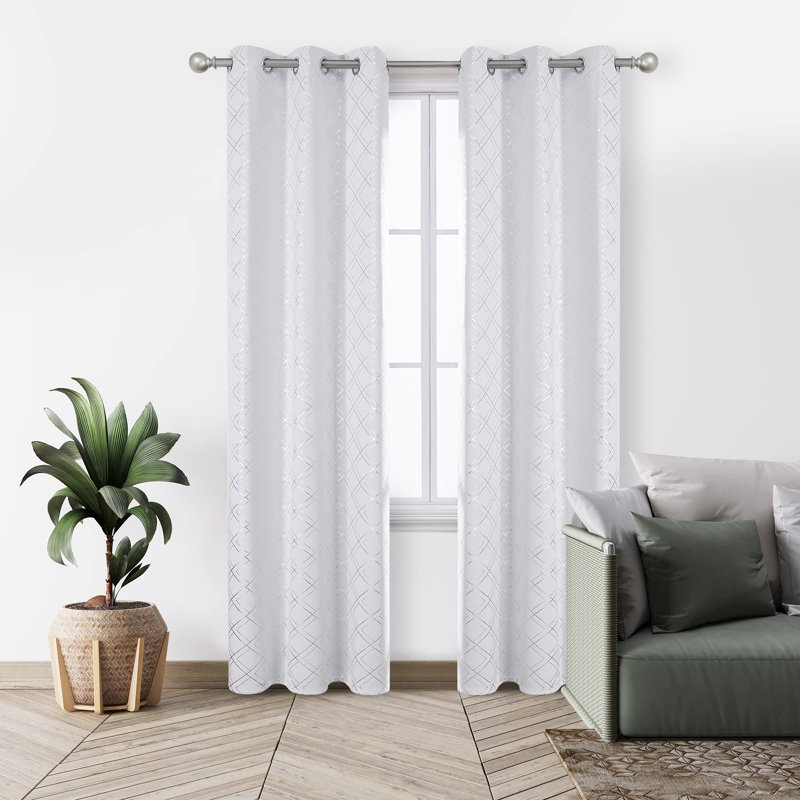 Silver Printed Room Darkening Grommet Curtains (Set of 2), Silver Gray, 52" W x 63" L