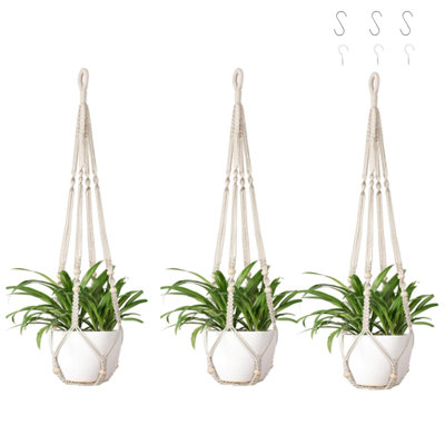 3Pcs 35.4 Inch Macrame Plant Hanger Large for up to 9 Inch Pot Extra Long Hanging Plant Holder No Tassels Hanging Planter Basket with Wood Beads for Indoor Outdoor Home Decor (POTS NOT INCLUDED)