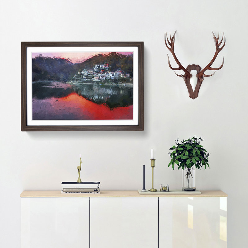 Lake Reflection in Rieti Italy in Abstract - Picture Frame Graphic Art Print, Walnut Framed, 62cm H x 87cm W x 2cm D