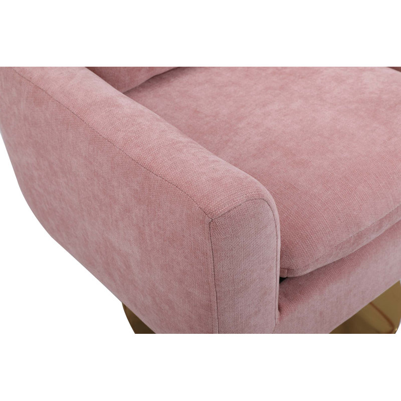 360-Degree Swivel Accent Chair with a Pillow, Pink 100% Linen