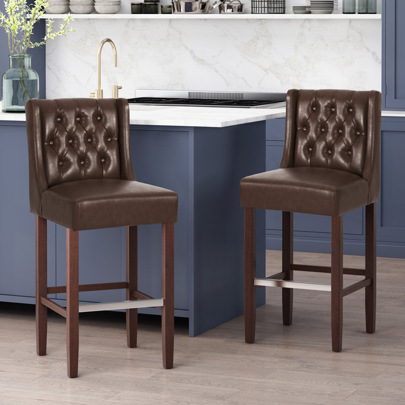 Tabouret de bar en cuir synthétique de 30,5 po de hauteur Belmont, Marron foncé