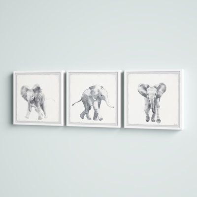 «Belle Baby Elephant Walk Triptych», ensemble de 3 pièces, reproduction encadrée