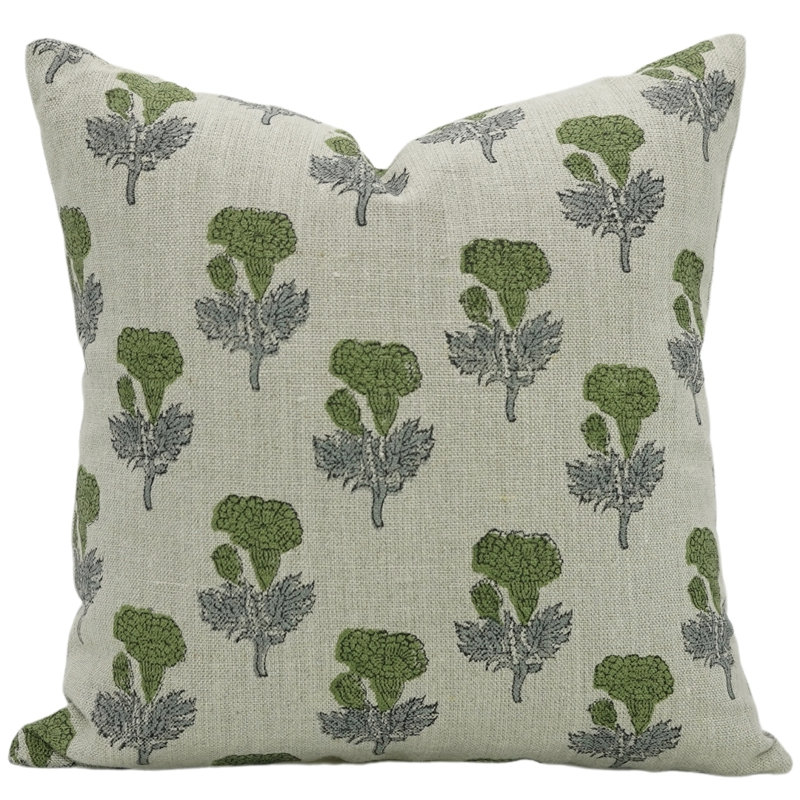 Coussin décoratif en tissu 14 po x 14 po Fab Divine Manmohan, Vert floral 2, Carré 14 po