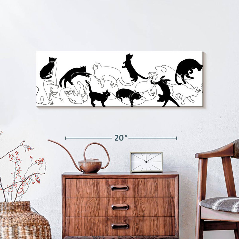 Chats noirs et blancs sur toile, H 10 po x l 30 po x P 1,25 po