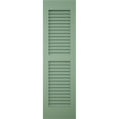 Volets extérieurs Americraft à deux persiennes égales en bois véritable (par paire), 30,5 cm (L) x 205,7 cm (H), avec capuchons de volets en aluminium, vert rail