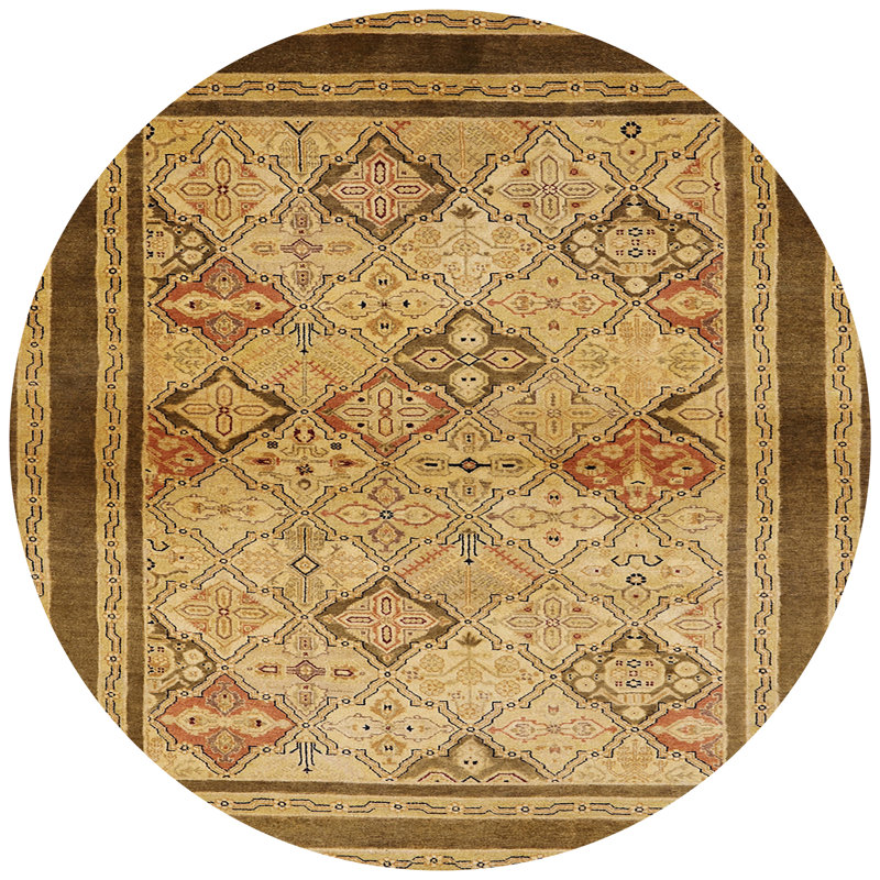 Tapis oriental jaune / brun Saugatuck, Rond 3 pi