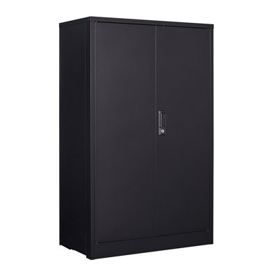 Black Metal Folding Storage Cabinet - Locking Doors, Adjustable Shelf, Filing Function For Home/office/school/garage