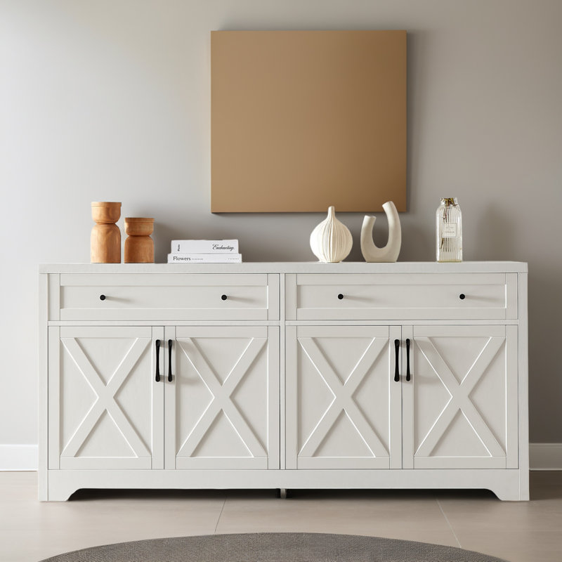 Console 61,32 po avec rangement buffet et armoire de cuisine, Blanc