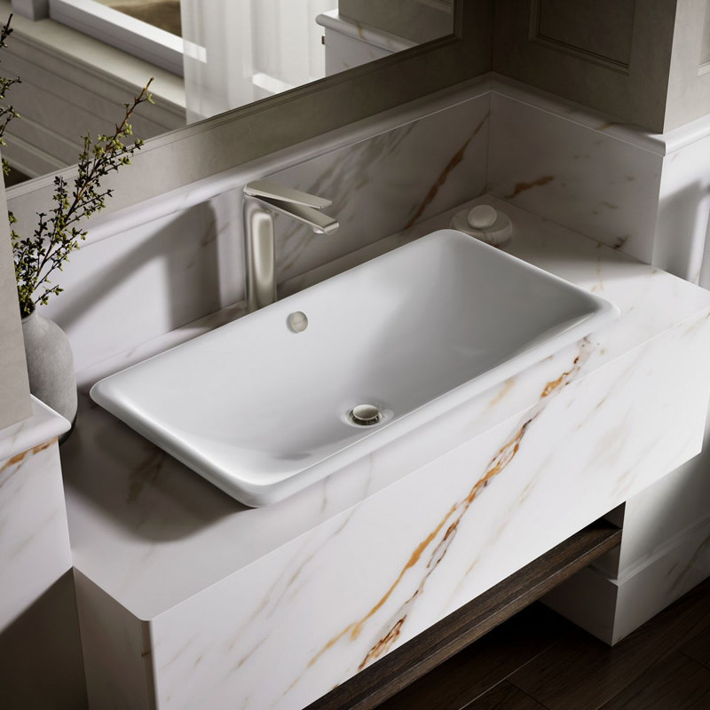 Iron Plains Metal Rectangle Dual Mount Bathroom Sink with Overflow, White