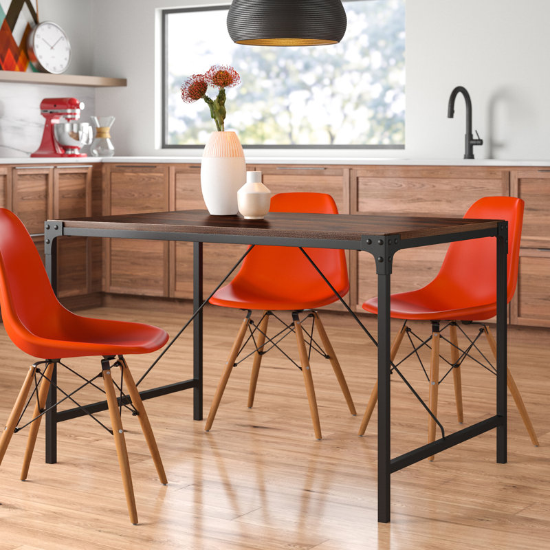 Metal Base Dining Table, Dark Walnut