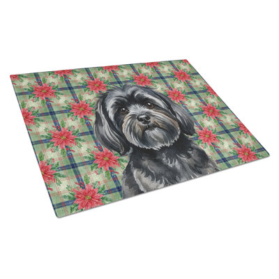 Black Lhasa Apso Christmas PoinsettIas Glass Cutting Board