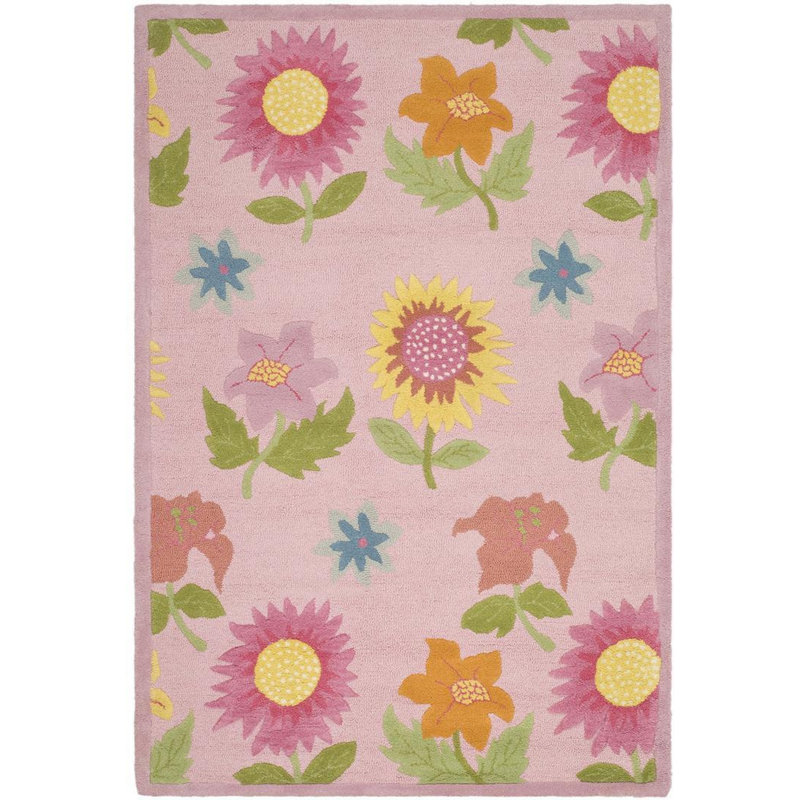 Tapis rose touffeté à la main à motif floral Claro, Rectangle 4 pi x 6 pi