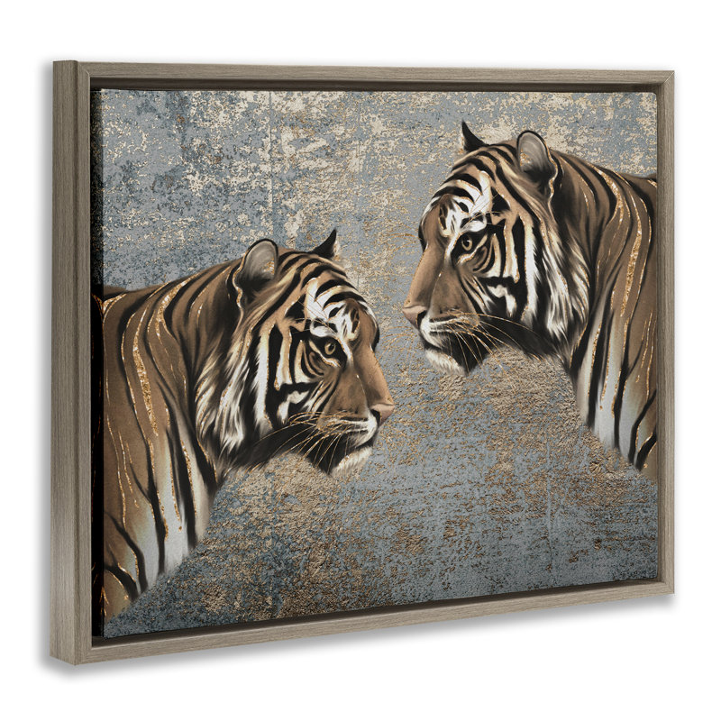 Miroir du tigre en miroir, art mural encadré par Svetlana Aleynikova, Cadre flottant orme Montalcino, H 17 po x l 21 po