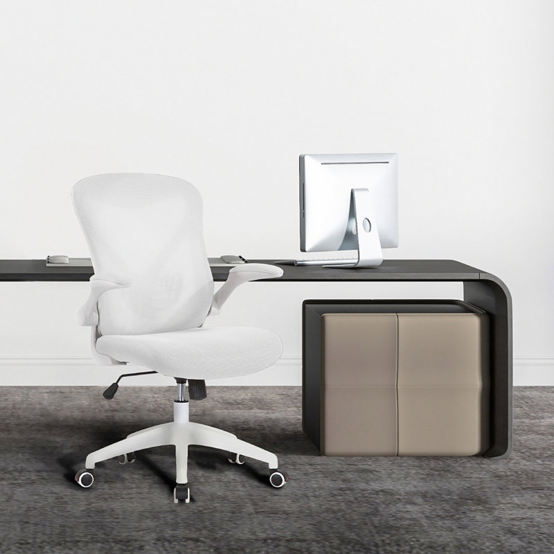 Chaise de bureau ergonomique en maille avec base en nylon Kurpaska, Blanc
