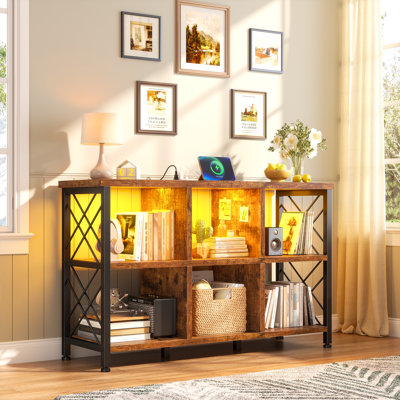 Bibliothèque 6 cubes avec lumières à DEL et ports de charge, organisateur de rangement robuste pour le bureau / salon / chambre à coucher l 43,31 po x P 13,78 po x H 29,92 po