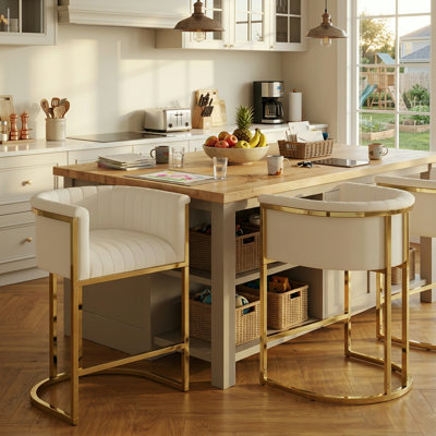 Modern Barrel Counter Height Bar Stools with Golden Metal Legs