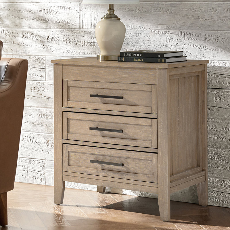 Table de chevet 3 tiroirs Giordana avec tiroir escamotable dissimulé et station de charge, Chêne