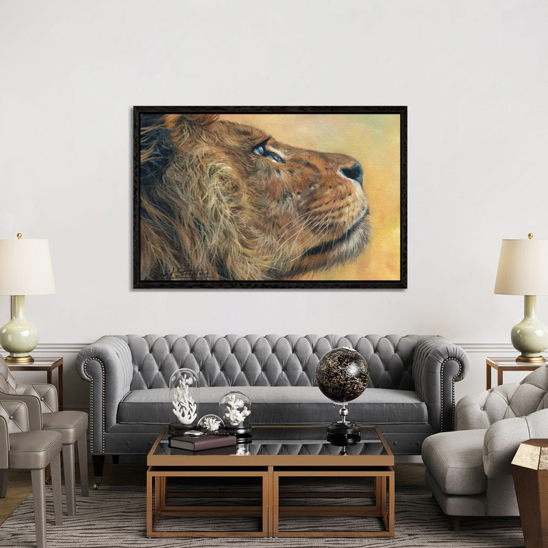 Lion Profile by David Stribbling - Print on Canvas, Black Framed, 152.5 cm H x 101.5 cm W x 3.175 cm D
