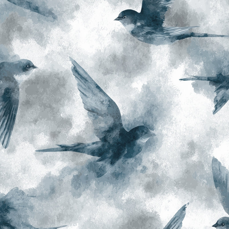 Papier peint oiseaux, vol, bleu, Peler et coller