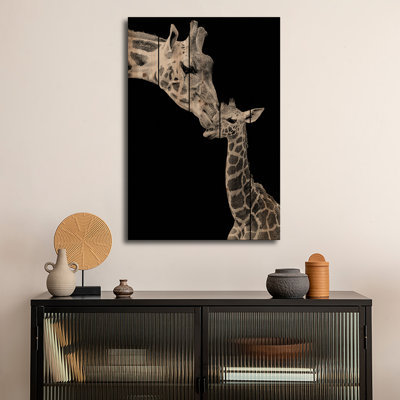 Reproduction d'art mural en bois - Premier amour - girafe par Incado