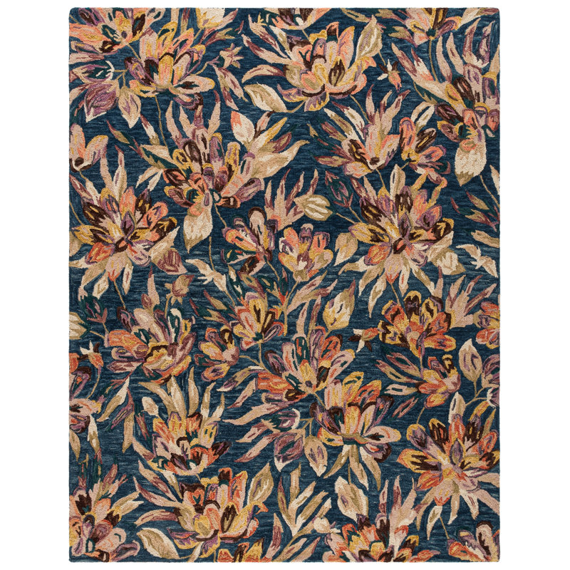 Kellis Hand Tufted Wool/Cotton Floral Rug in Plum/Blue, Rectangle 8' x 10'