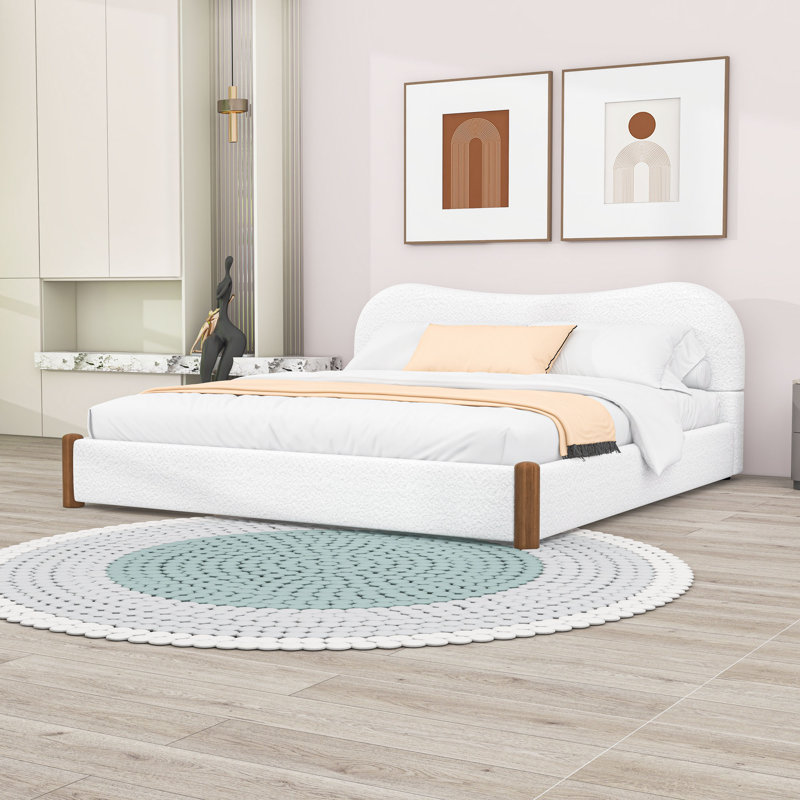 Lit plateforme et tête de lit tapissier en bois, White, King
