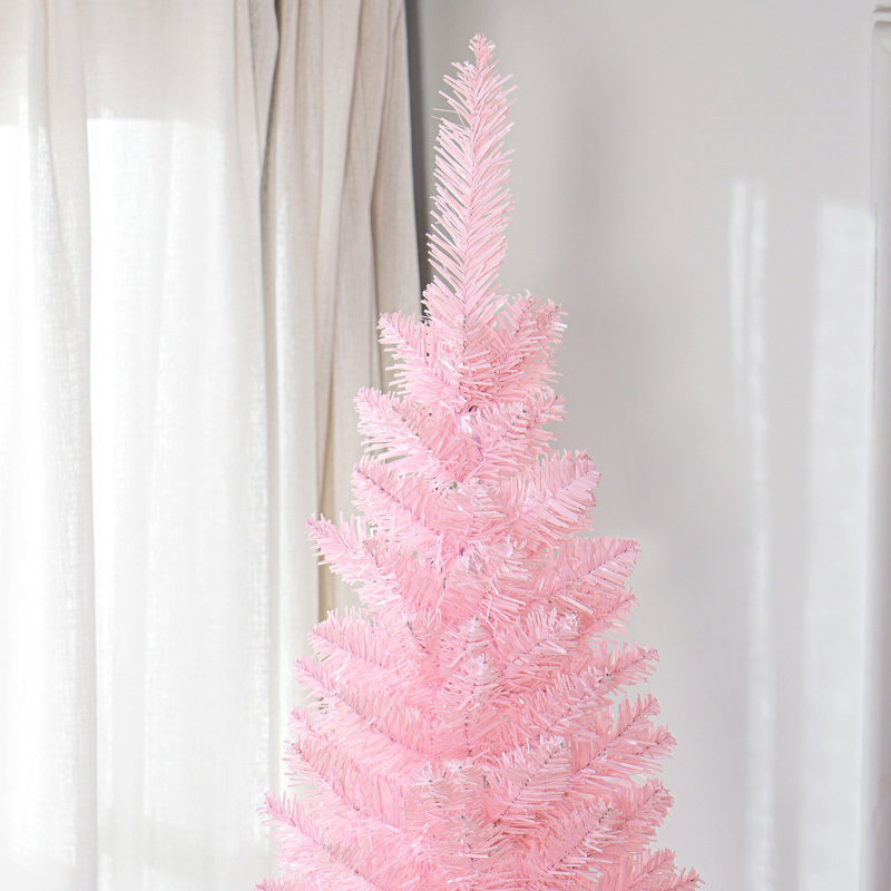 Arbre de Noël rose 8 pi, 618 branches, antidéflagrant, arbre de Noël à assemblage facile, 8 pi